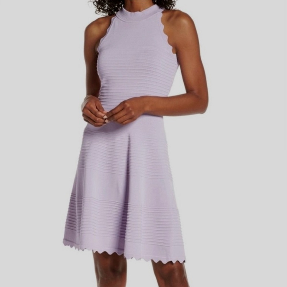 ELIZA J‎ Lilac Scalloped Fit & Flare Sweater Dress